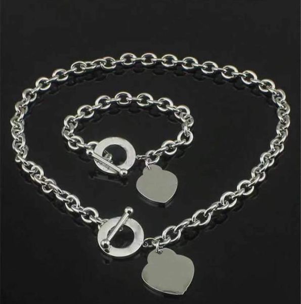 

fashion designer women necklace bracelet classic heart set 18k gold chains for lady womens party wedding lovers gift jewelry with 1335810, Silver