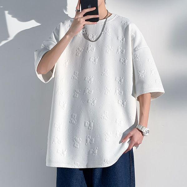 

men's t-shirts men summer oversized tshirt foaming print bear foaming print t-shirts casual loose tees korean style male clothing 23051, White;black