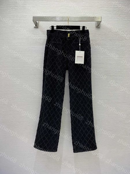 

23ss womens pants denim jeans designer women jeans straight jeans double pocket high-waisted wide-leg jeans and trousers in diamond wash fab, Blue