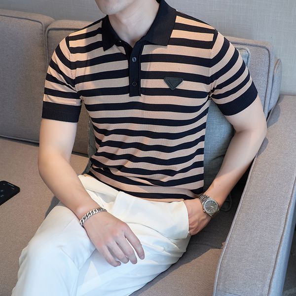 

men's polos fashion oblique stripes polo t shirts for men clothing design business casual short sleeve knitted polos homme s-4xl 230512, White;black