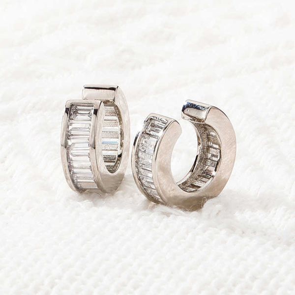 

wolf tide new t-square diamond ear clip cuff earrings no piercing full iced out bling baguette earring for women hoop studs without ear hole, Golden