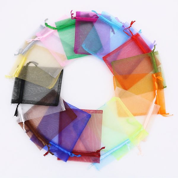 

500pcs jewelry pouch mixed rectangle organza wedding gift bags 12x9cm, Pink;blue