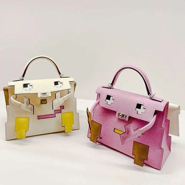 

2023 new designer fashion bags contrast color stitching small monster bag for designer design niche portable small bag high-end and exquisit