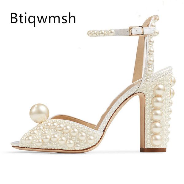 

sandals big pearl gladiator woman open toe diamond high heels pumps pure wedding shoes 230512, Black