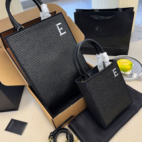 

straw woven handbag women shoulder crossbody bag piano score tote bag a5 letter embroidery leather handle inner zipper pocket fashionable hi