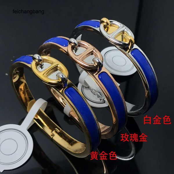 

luxury h ermes designer bracelets seiko high edition s925 silver h home new enamel pig nose 18k rose gold bracelet female flez, Black