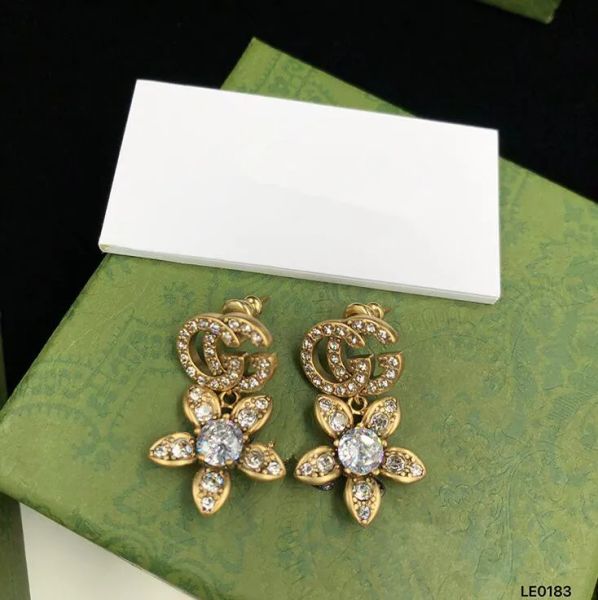 

classic letter earrings studs charm retro designer earrings women eardrops jewelry with gift box for party anniversary 985, Golden