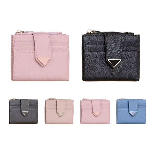 

fashion woman wallet triangle luxury designer saffiano cardholder key coin purses prad wallets genuine leather mini purse womens mens credit, Red;black