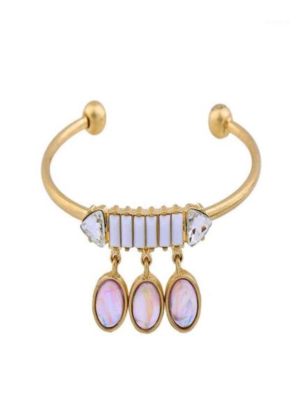 

bangle high polish screw ball open bracelet yellow antique gold color acrylic stone pendant whole16190972, Black