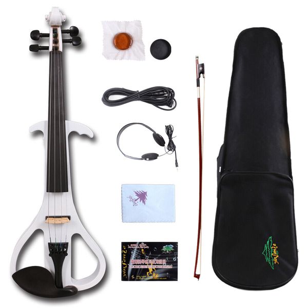 

yinfente advanced white electric violin silent 4/4 case+bow nice tone #ev3