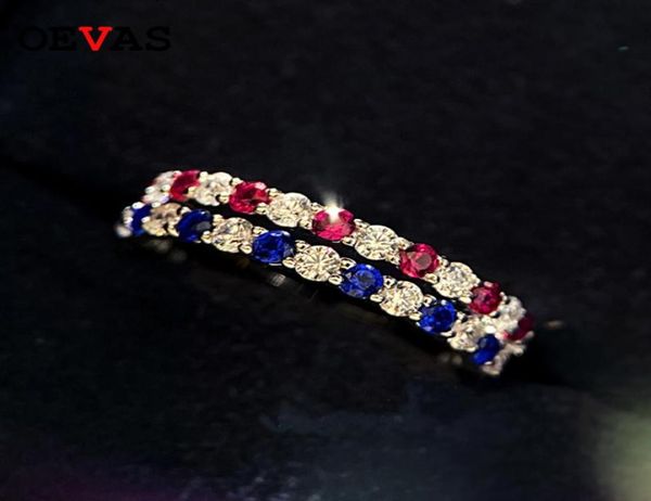 

oevas 100 925 sterling silver ruby sapphire sparkling high carbon diamond finger rings for women party fine jewelry whole2118618