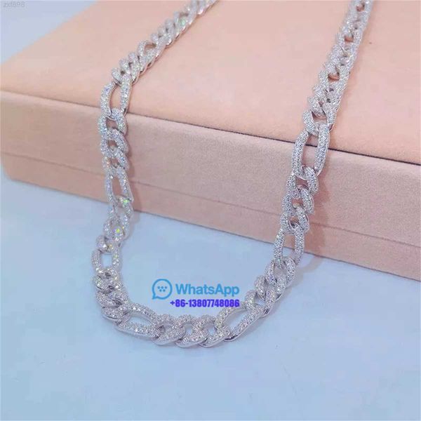 

fine hip hop jewelry necklace 925 sterling silver 13mm vvs d color iced out hip hop moissanite figaro chain