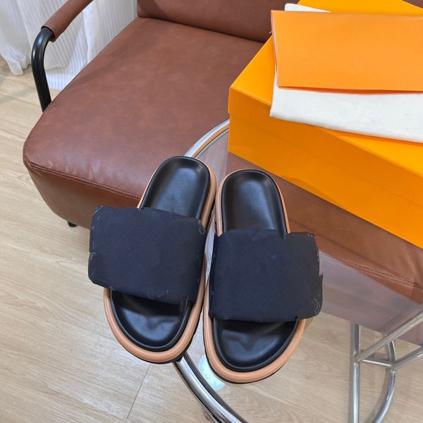 

beach slippers famous classic flat heel summer lazy designer fashion flops leather lady 0426, Black