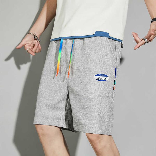 

men's shorts waffle summer trendy sports pants solid color loose fitting casual five point middle, White;black