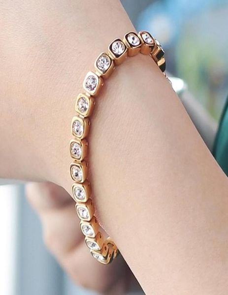 

fashion new hand jewelry square fresh wild steel bracelet crystal light luxury girl birthday gift student3652581, Black