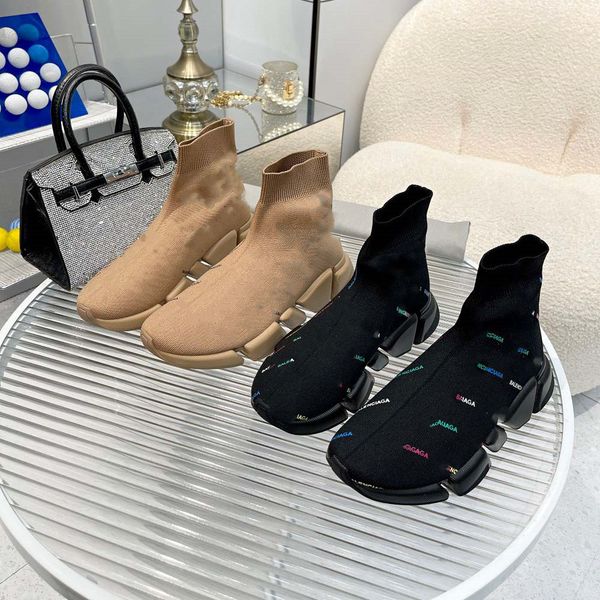 

designer speed 2.0 1.0 socks shoes platform runner sneaker sock shoe master embossed sneakers speeds booties men woman shiny knit trainer 03, Black