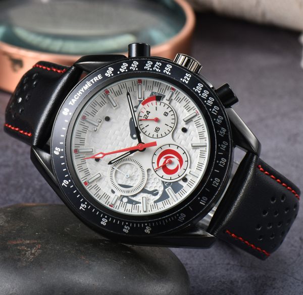 

new quality watch chronograph quartz movement black dial case limited men watch leather strap mens wristwatches, Slivery;brown