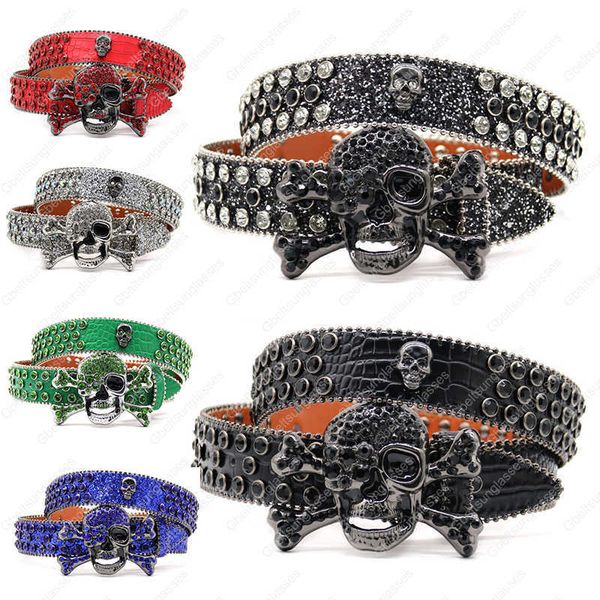 

bb simon belt womens designer belt luxury rhinestone skull buckle belt ceinture homme diamond skeleton buckle famous brand rhinestones belts, Black;brown