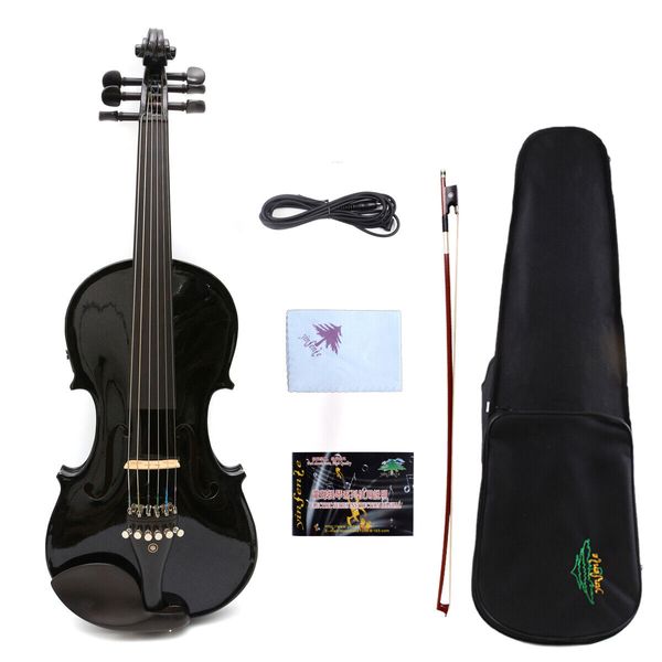 

6string electric acoustic violin 4/4 maple+spruce black handmade case #ev1