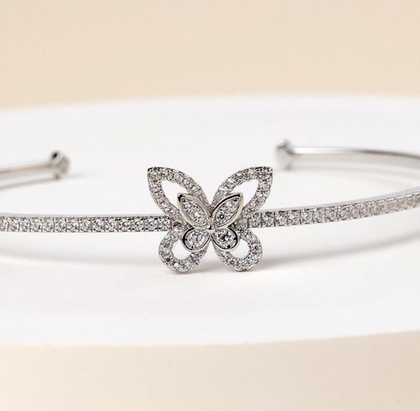 

brand new s925 sterling silver jewelry bangle for women butterfly bracelet wedding party geometric crystal flower cuff bangle2007899, Black