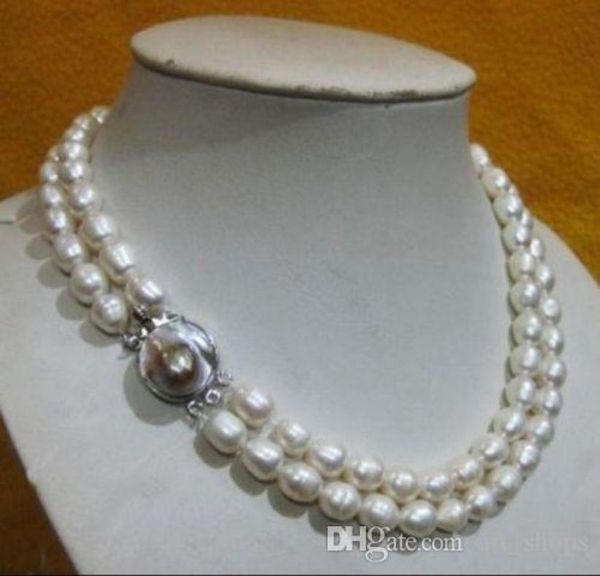 

f 2 rows 810mm akoya white baroque pearl necklace 1718quot06053364, Silver
