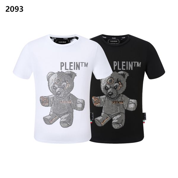 

plein bear t shirt mens designer tshirts brand clothing rhinestone pp skulls men t-shirt round neck ss skull hip hop tshirt tees 161268, White;black
