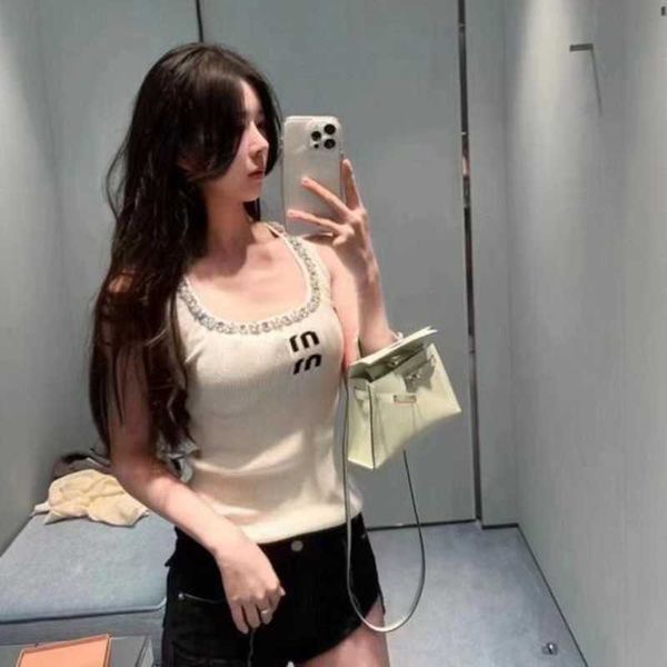 

designer vest heavy industry diamond letter embroidery tank womens french style can be worn outside with camisole slim sleeveless t-shirt, White