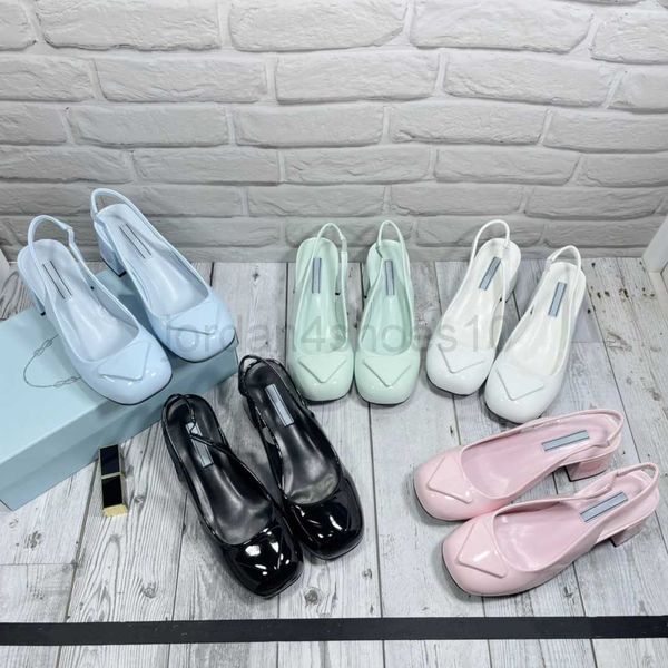 

2023 new fashion luxury designers elegant patent leather shoe letter heel ankle straps sandal women high heels banquet wedding non-slip slid