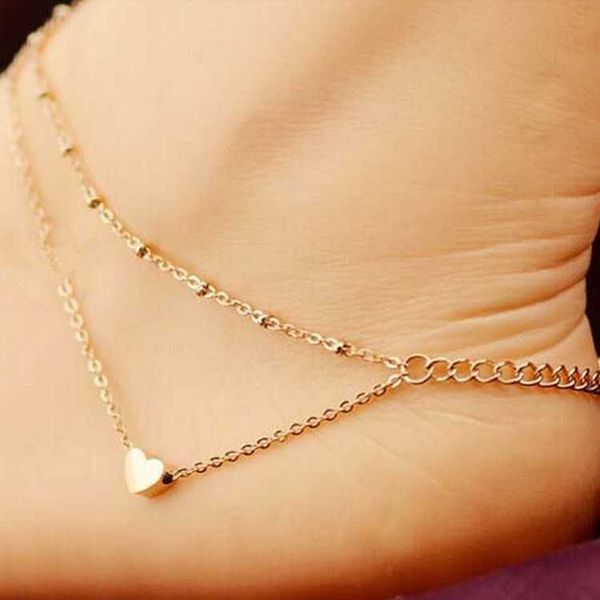 

anklets 2020 new beach jewelry gold heart and ankle bracelet double chain foot ankle new product launch distribution gift aa230512, Red;blue