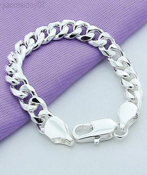 

10mm men bracelet silver 925 jewelry classic chain link bracelet for male fine jewelry l2208087890192, Black