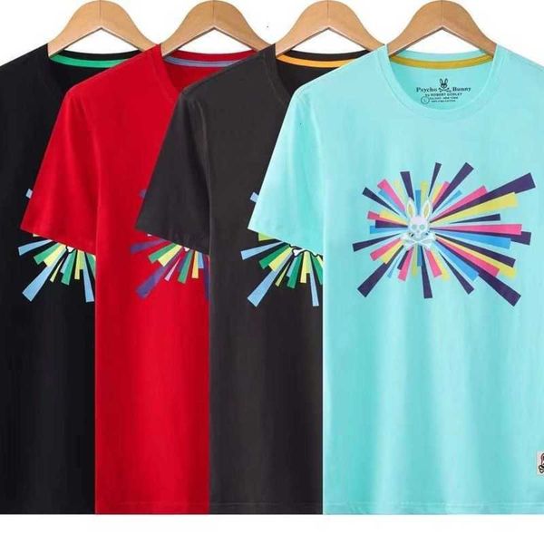 

psycho bunny t shirt spring and summer skull rabbit full flocked round neck casual short-sleeved t-shirt fashion brand pure cotton men', White;black