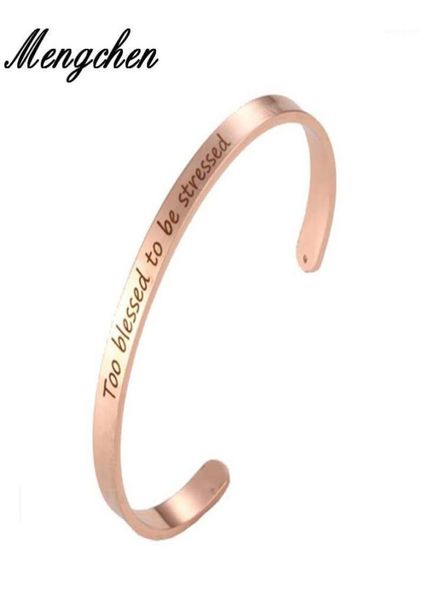 

bangle 2pcslot too blessed to be stressed engrave bracelet customize fashion lettering opening stainless steel jewelry16601326, Black
