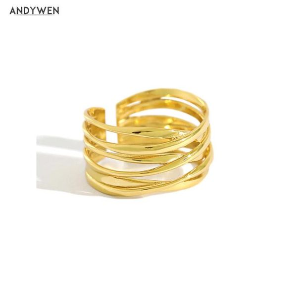 

andywen 925 sterling silver gold open cross circle thick resizable rings women luxury fashion jewelry wedding party3930762