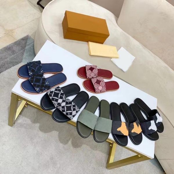 

women slippers sandals textile straps jacquard flat mule perforated monogrames canvas indoor slipper summer designer luxury fashion ladies b, Black