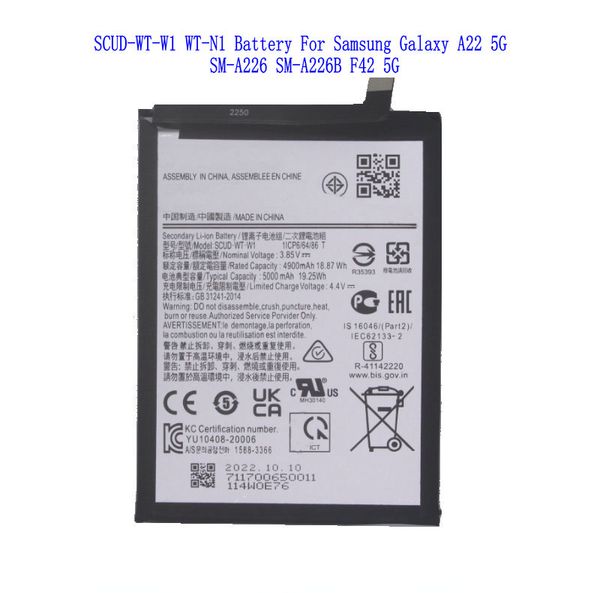 

1x 5000mah scud-wt-w1 wt-n1 replacement battery for samsung galaxy a22 5g sm-a226 sm-a226b f42 5g batteries