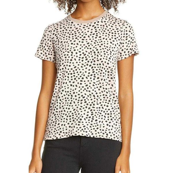 

apricot cheetah printed shirt round neck short sleeve t for women summer fashion, White