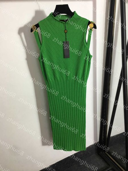 

23ss summer dress womens designer clothing women dresses medusa figure sleeveless knitted dress with metal suspender womens clothing, Black;gray