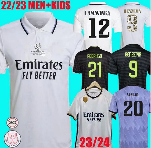 

2023 benzema soccer jerseys copa del rey final 22 23 24 football shirt real madrids camavinga alaba modric valverde fourth camisetas men and, Black;yellow