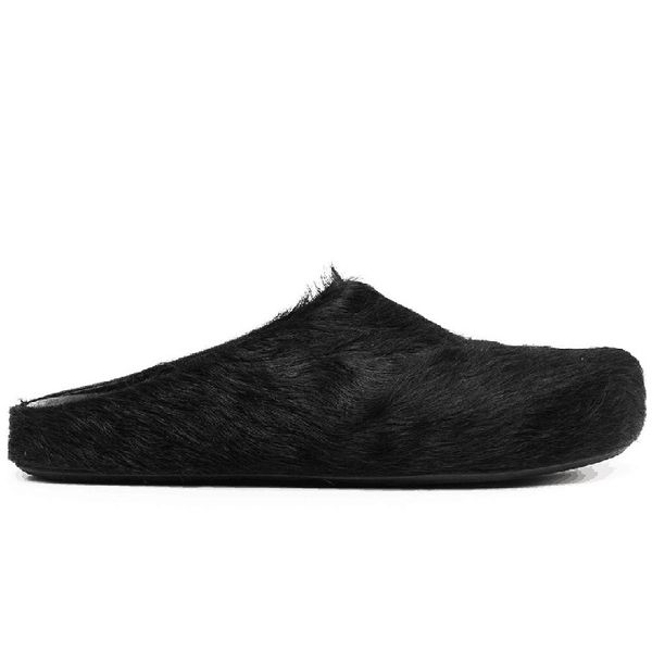 

23ss mules cover toe fur real leather flat summer sandals, Black
