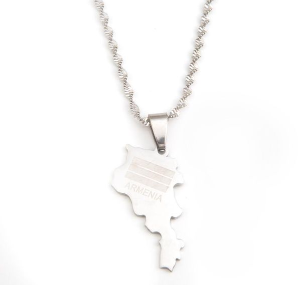 

stainless steel gold color armenia map flag pendant necklace trendy armenians maps charm jewelry3533803, Silver