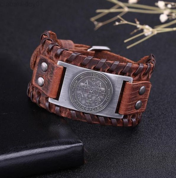 

skyrim nordic rune religion solomon amulet viking cuff bracelet for symbol wrap really wide leather men jewelry accessories l220814991330, Black