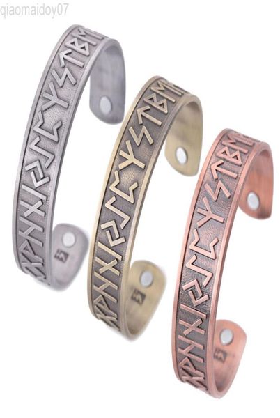 

skyrim nordic viking 24 runes cuff bracelet metal healthcare magnetic bangle vintage talisman amulet jewelry gift for men women l27692316, Black