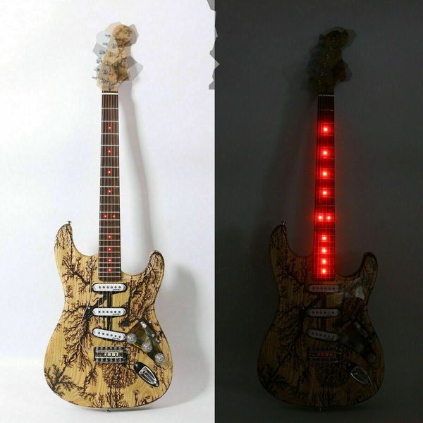 

custom led light electric guitar ash body+flame maple neck sss pickup nice tone