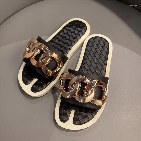 

slippers 2023 women's shoes summer metal button women wear fashion brand casual sandals womens slippers., Black