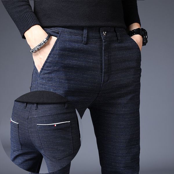 

men's pants slim fit stretch skinny dress business casual plaid straight leg suit print cotton flannel 230512, Black