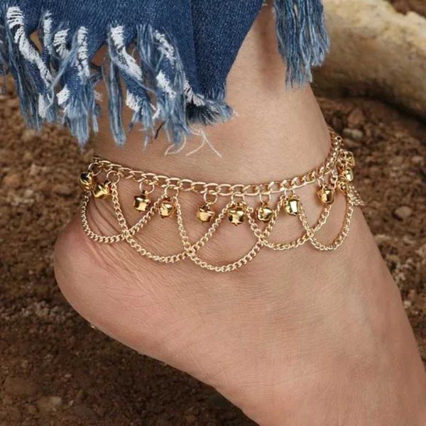 

anklets tassel chain bells sound metal chain anklet bracelet elegant women leg foot chain girl beach bracelets foot jewelry aa230512, Red;blue