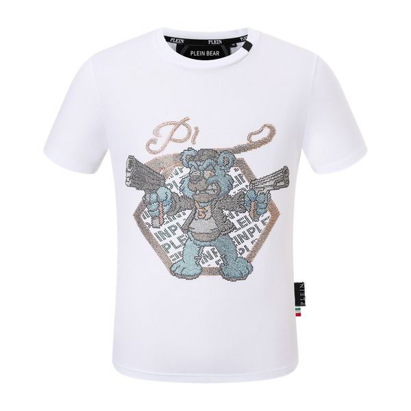 

plein bear t shirt mens designer tshirts brand clothing rhinestone pp skulls men t-shirt round neck ss skull hip hop tshirt tees 161294, White;black