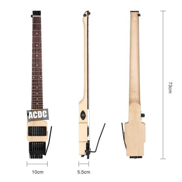 

6 strnigs travel headlessl electric guitar one-piece canada maple neck through body,tremolo bridge, black hardware, rosewood fingerboard