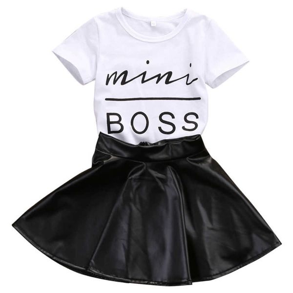 

fashion girls dress 2pcs set kids summer short sleeve t-shirt leather skirts party casual outfits clothes 1-6t, Red;yellow