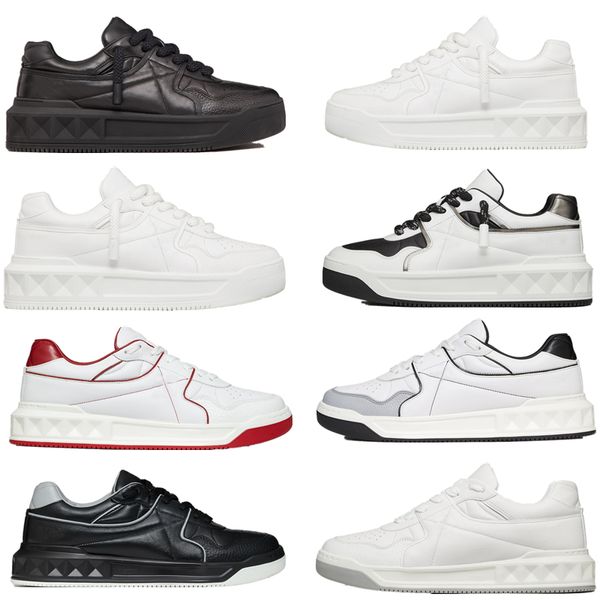 

designer one stud xl mens sheepskin sneakers fashion low thick sole leather womens sports run coach training 38-45, Black